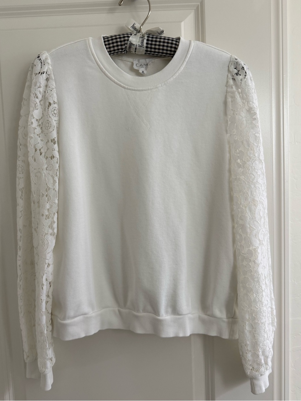 WHITE Anthropologie Cami NYC lace sleeves pullover sweatshirt